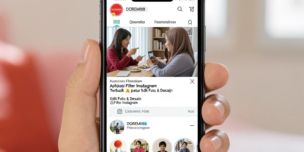 Antarmuka DOREMI88 dengan berbagai pilihan filter Instagram yang menarik.