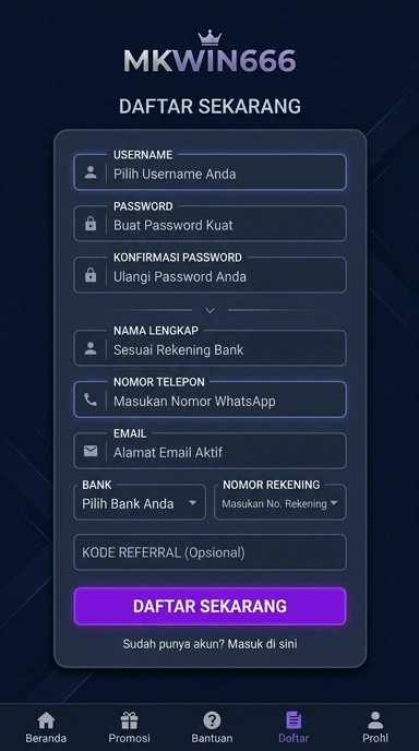 Cara Mudah Buat Akun Baru mkwin666 untuk Android